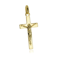 Mały złoty krzyżyk z Jezusem ukrzyżowanym próby 585
